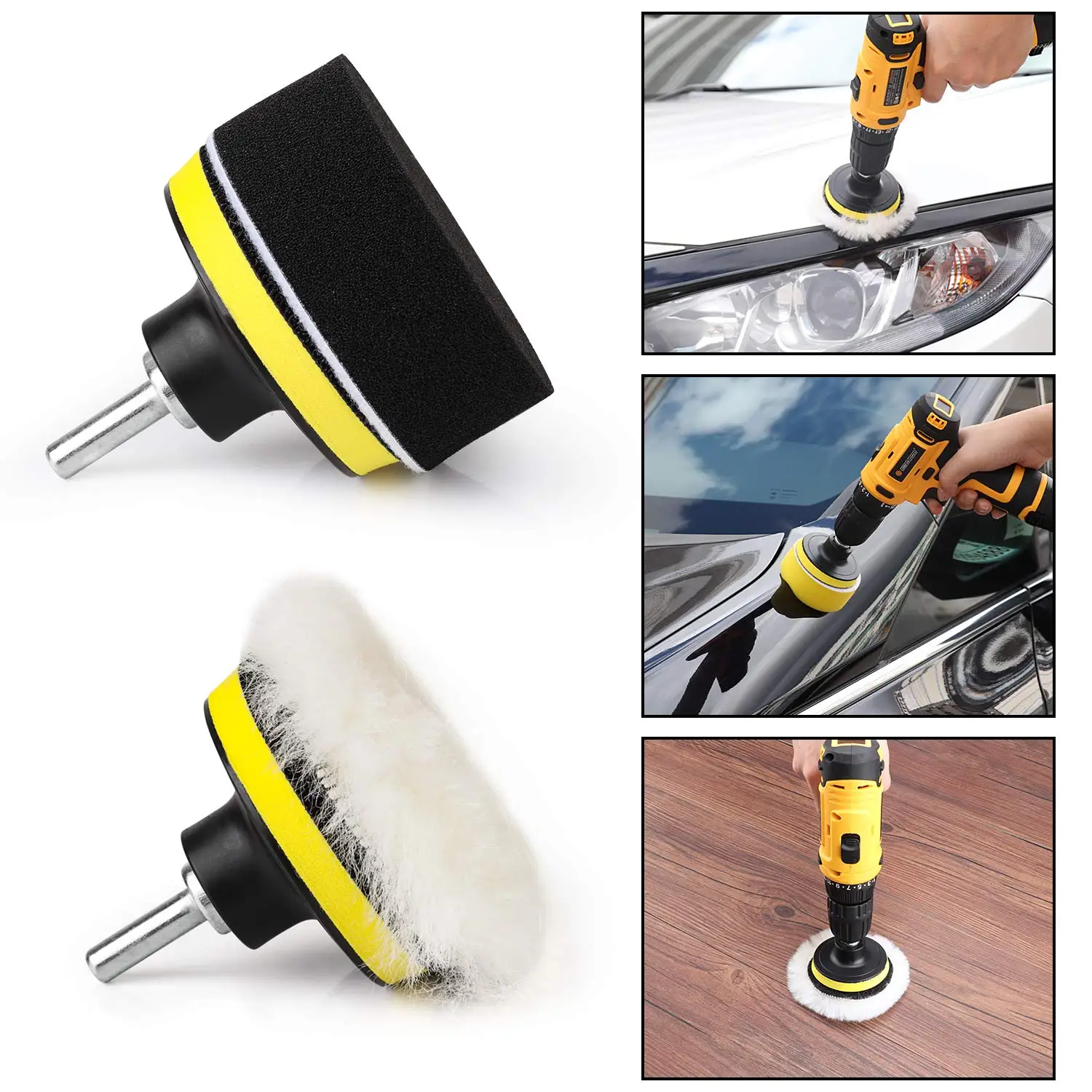 3Pcs Car Polishing Pad kit Wool Buffing Pads 3-6Inch Auto Foam Drill Buffer Polisher for Car Sanding, Washing, Waxing, Dusting