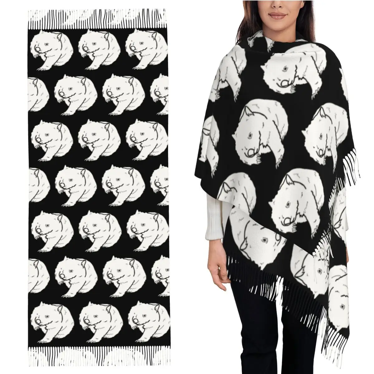 

Australian Wombat Doodle Scarf Tassel Scarves for Women Soft Warm Shawls and Wraps Long Fall Winter Shawl Wrap