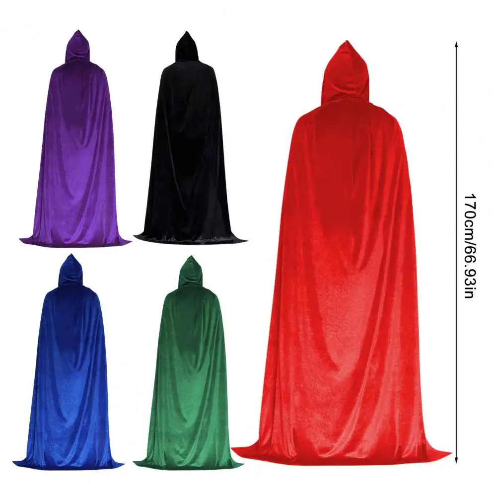 Unisex Adults Hooded Cloak Velvet Vampire Wizard Cape, Renaissance Medieval Halloween Costume for Witch Cosplay Masquerade Party - view 6