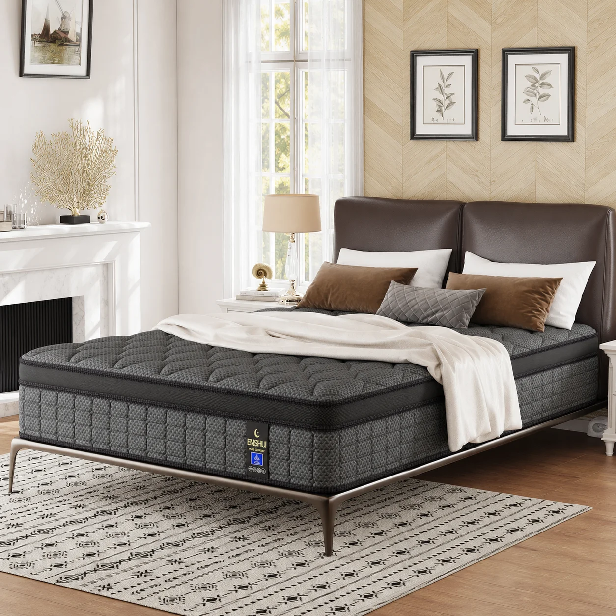 12/14Inch Hybrid Mattress - Twin/Full/Queen/King Size, Cooling & Pressure-Relieving Gel Memory Foam, Hypoallergenic, Medium Top, No Power Needed, White & Blue Mattress in Box, Bedroom Furniture, Sleek Bedroom Decor, Pocketed Coil Construction