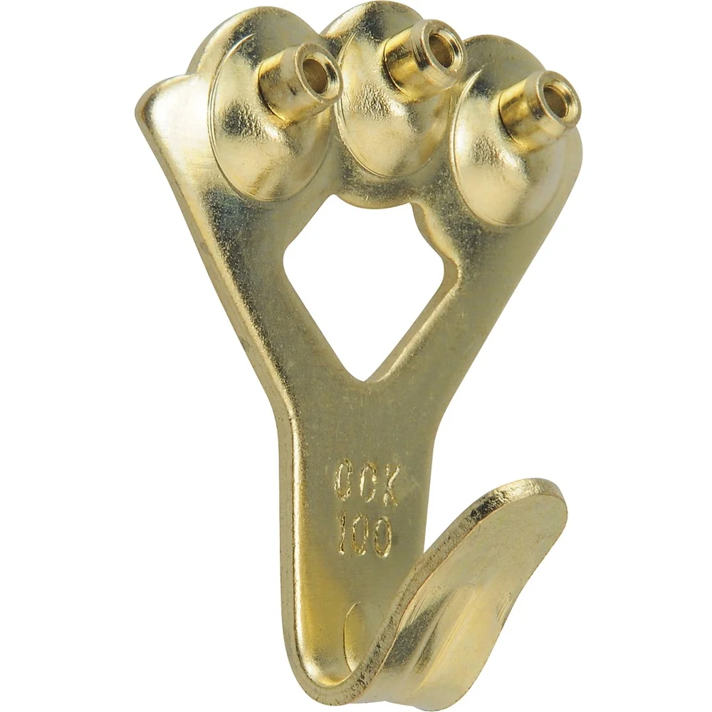 Confezione da 3 ganci professionali per quadri, finitura in ottone, montaggio a parete in acciaio, riutilizzabili, resistenti, capacità di 100 libbre, cartongesso e intonaco