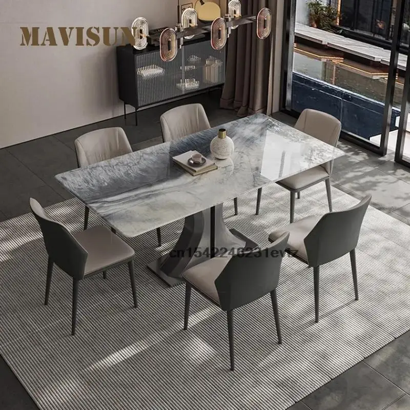 

Italian Style Dining Table Set For Apartment Kitchen Furniture Rock Slab Top Rectangle Table Minimalist 6 Chairs Dining Table