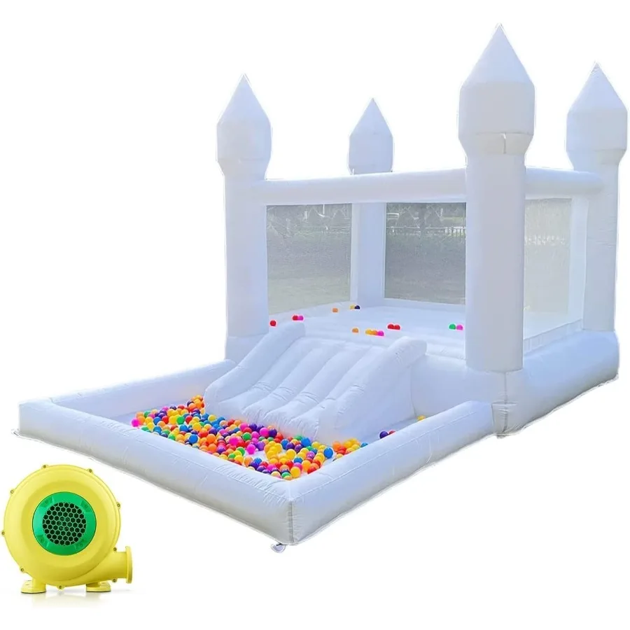 บ้านลมสีขาวขนาด 13x8x8 ฟุต บ้านลมสีขาวพร้อมสไลเดอร์และบ่อบอล เหมาะสำหรับงานปาร์ตี้และกิจกรรม ปลอดภัยและสนุกสำหรับเด็ก