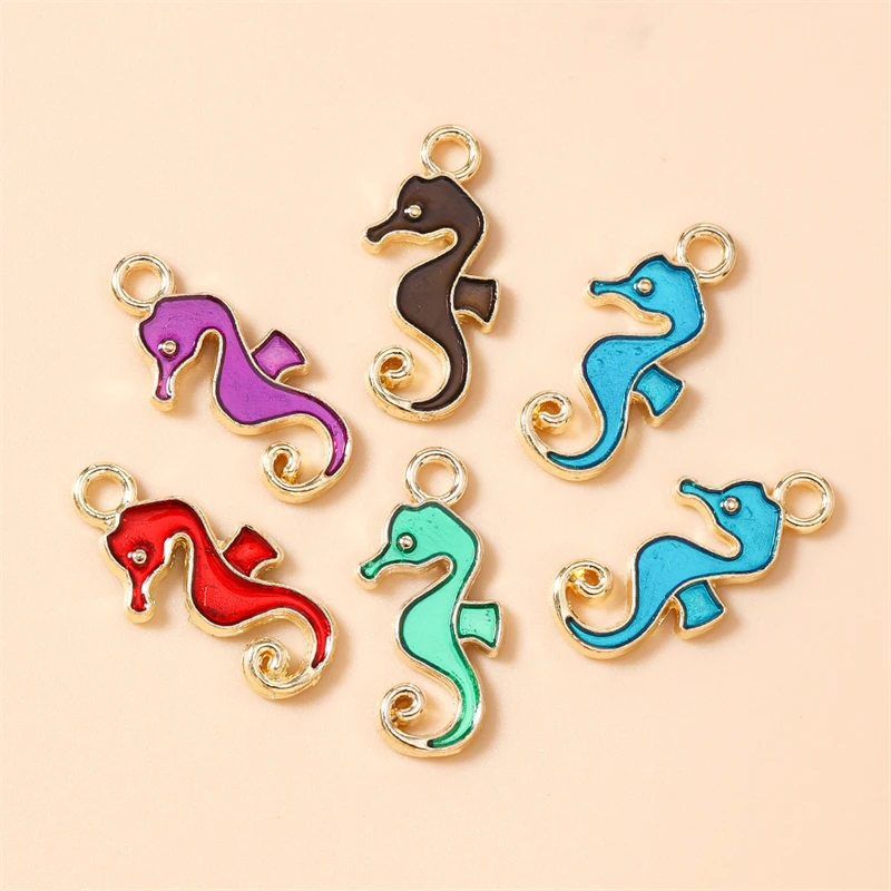 20 Stück 10x22mm Cartoon Tier Charms Emaille Seepferdchen Charms Anhänger für Schmuckherstellung Halsketten Ohrringe DIY Bastelzubehör – Detail 4