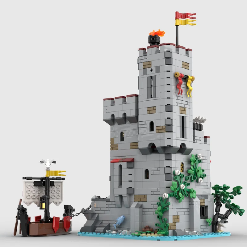 1321 Uds. Torre de mercado costero Medieval, bloque de construcción Modular, modelo de arquitectura Retro, juguete de exhibición, montaje para niños, regalos de cumpleaños