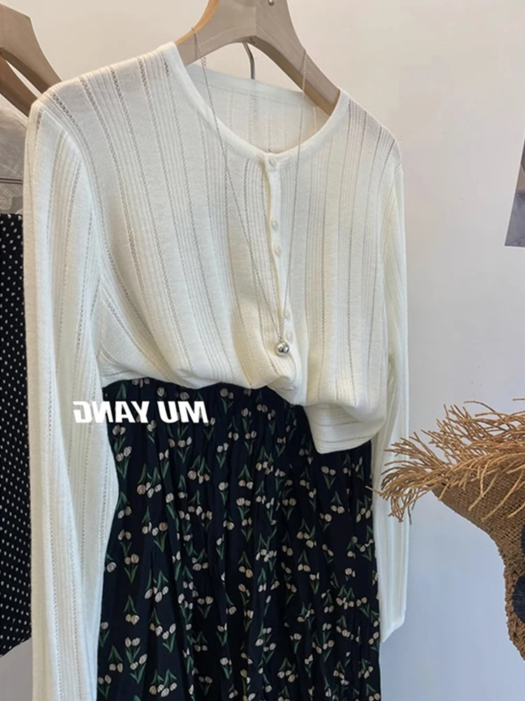 Милый молодежный вязаный кардиган с вырезами, повседневный утягивающий базовый топ irt, модный длинный топ све для взрослых для осенних поездок на работу