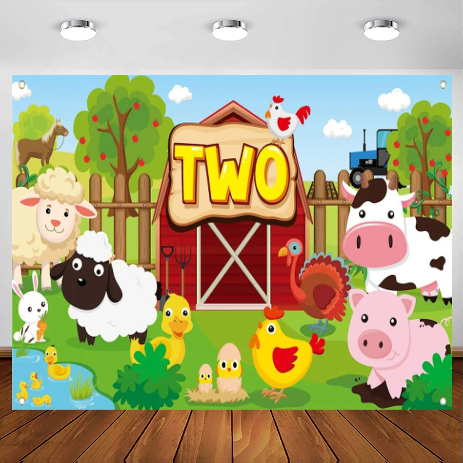 

Farm Animals Two Years Birthday Photography Backdrop Photo Booth Props Farmhouse Barnyard Background Cartoon Banner Baby Shower