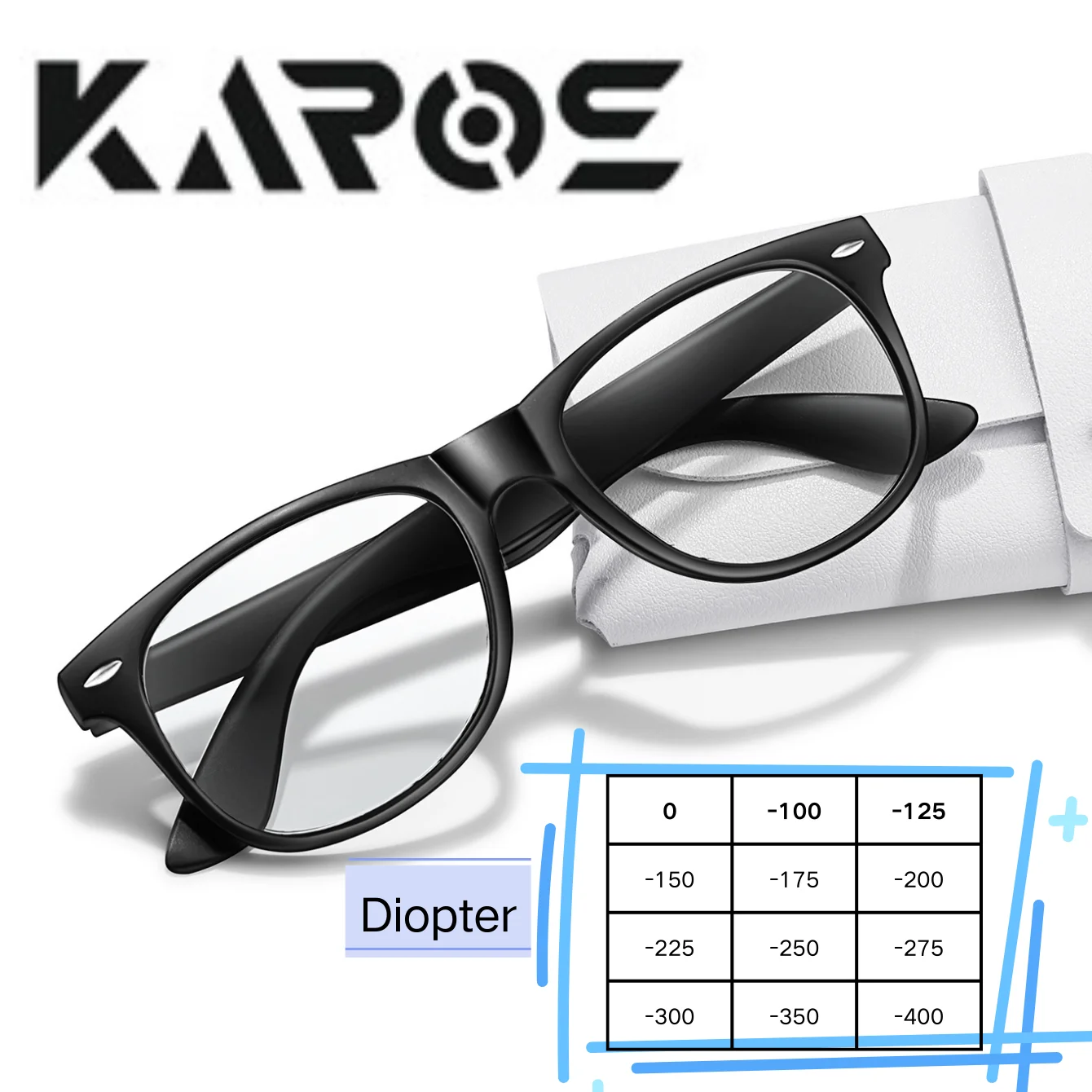 Karos Lesebrille, Myopie, 0 bis -400 Dioptrien, Blaulichtblockierende Brille, quadratischer Rahmen, klare Sicht für Büroangestellte, Studenten