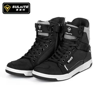 Botas de moto para hombre, zapatos informales transpirables anticaída para carreras de carretera, botas para cambio de marchas, suela de goma, zapatos reflectantes para moto