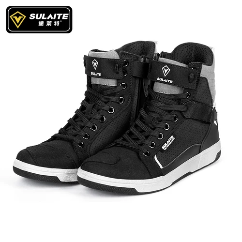 Botas de moto para hombre, zapatos informales transpirables anticaída para carreras de carretera, botas para cambio de marchas, suela de goma, zapatos reflectantes para moto