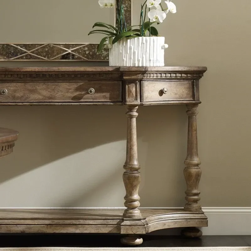 American Country Solid Wood Carved Flower Entryway Table Retro Decorative Cabinet Sofa Back Partition Console