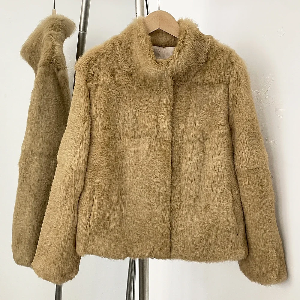 Natural Rabbit Fur Coat Women New Autumn 2025 Winter Winter Real Fur Jacket Bolero Women's Clothing Female Outerwears with Cold