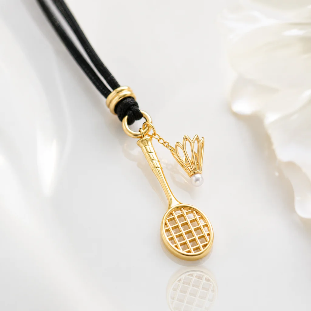 S925 silver badminton racket necklace, pearl small badminton pendant, sports enthusiast's accessory