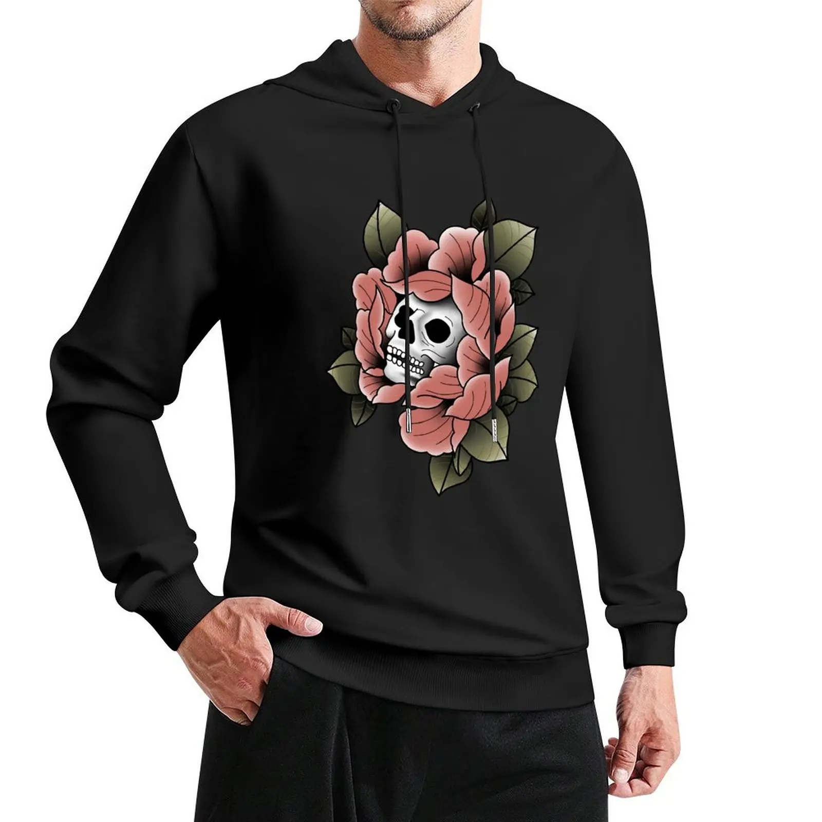 Traditional Tattoo Skull Rose Pullover Hoodie autumn new products men's winter sweater new hoodies and sweatshirts