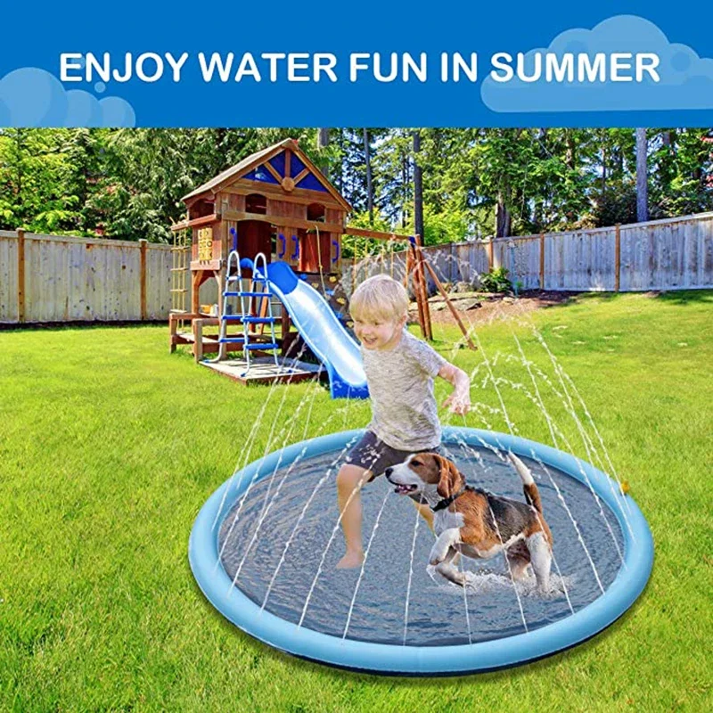 150/170Cm Zomer Huisdier Zwembad Opblaasbare Water Sprinkler Pad Spelen Koelmat Buiten Interactieve Fontein Speelgoed Voor Honden