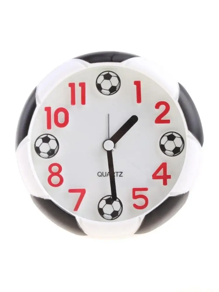 QX2E Creative 3D Football Sport Alarm Clock Student Room Ornament Table Clock Gif