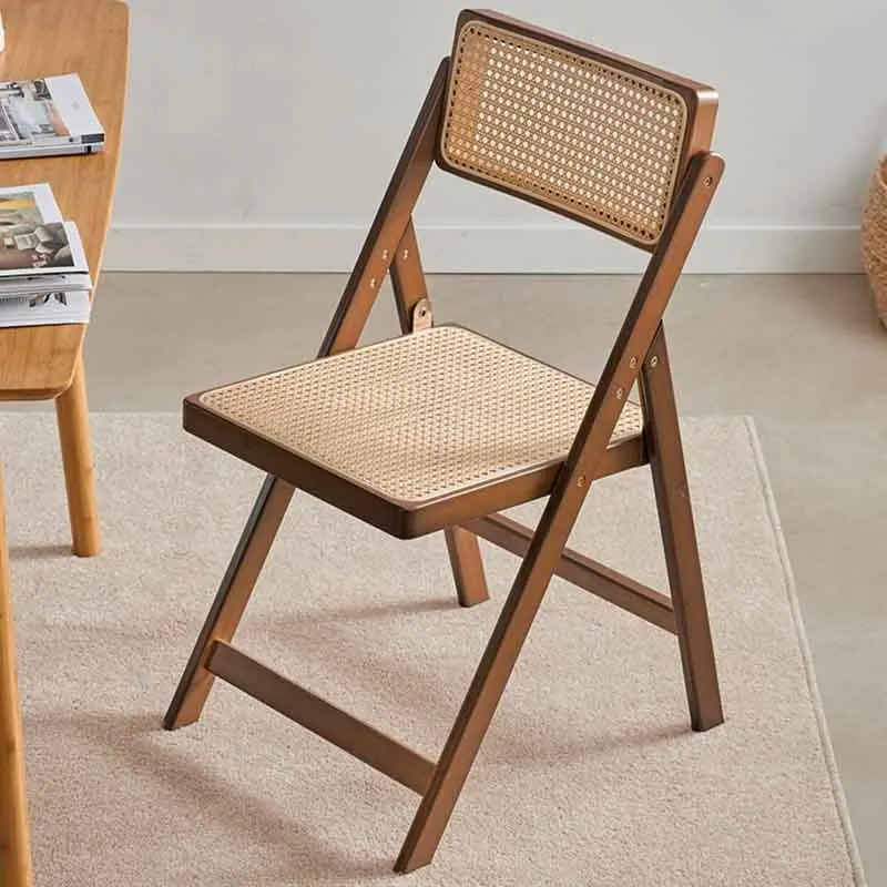 

Vine Weaving Living Room Chairs Nanzhu Solid Wood Stool Folding Chair Backrest Dining Chairs Leisure Seat Modern Home Furniture