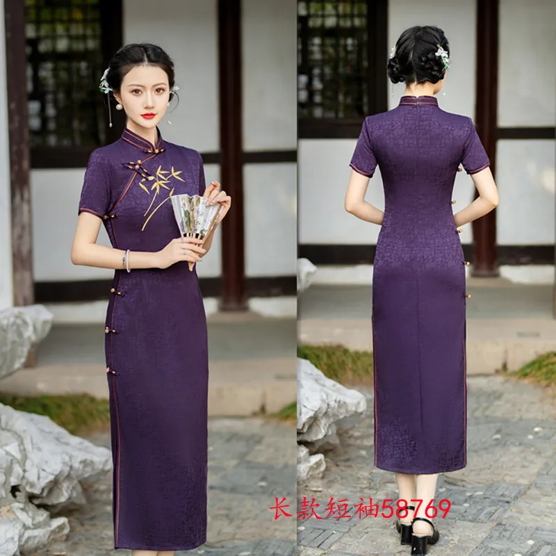 

Suzhou Long Traditional Qipao 2024 Spring/Summer New Retro Chinese Style Short Sleeve Banquet Qipao Cheongsam Dress