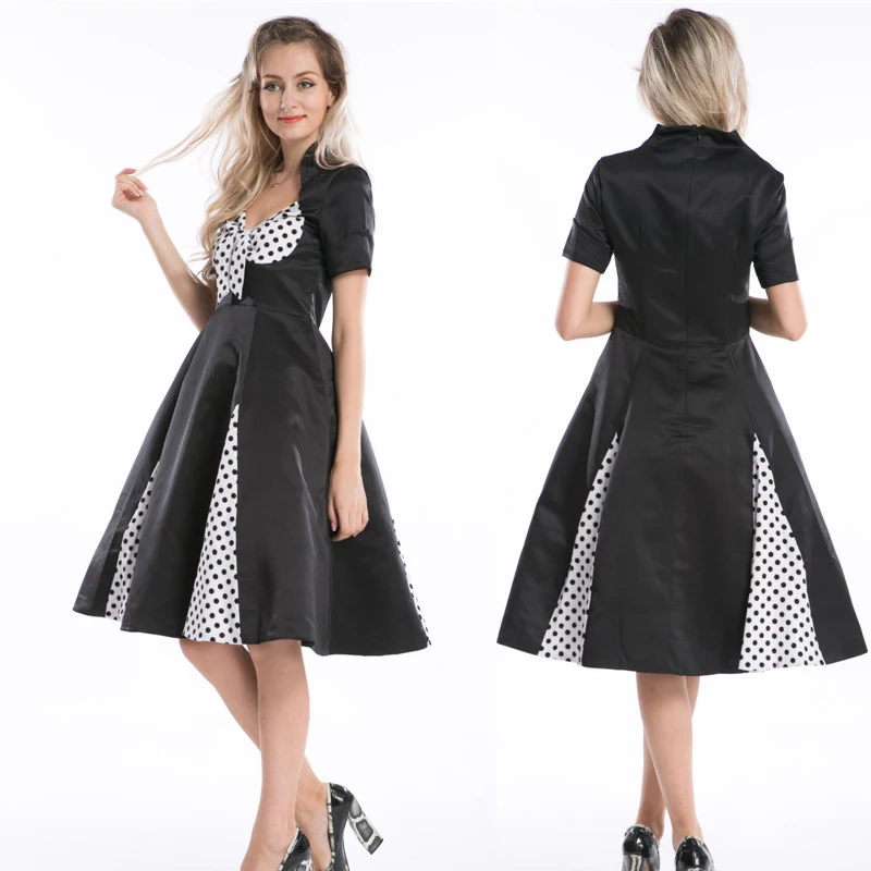 Plus Größe S-5XL Vintage Plissee Tupfen Rockabilly Retro Ausgestelltes Kleid Pin Up Schaukel 50s 40s Retro Kleid