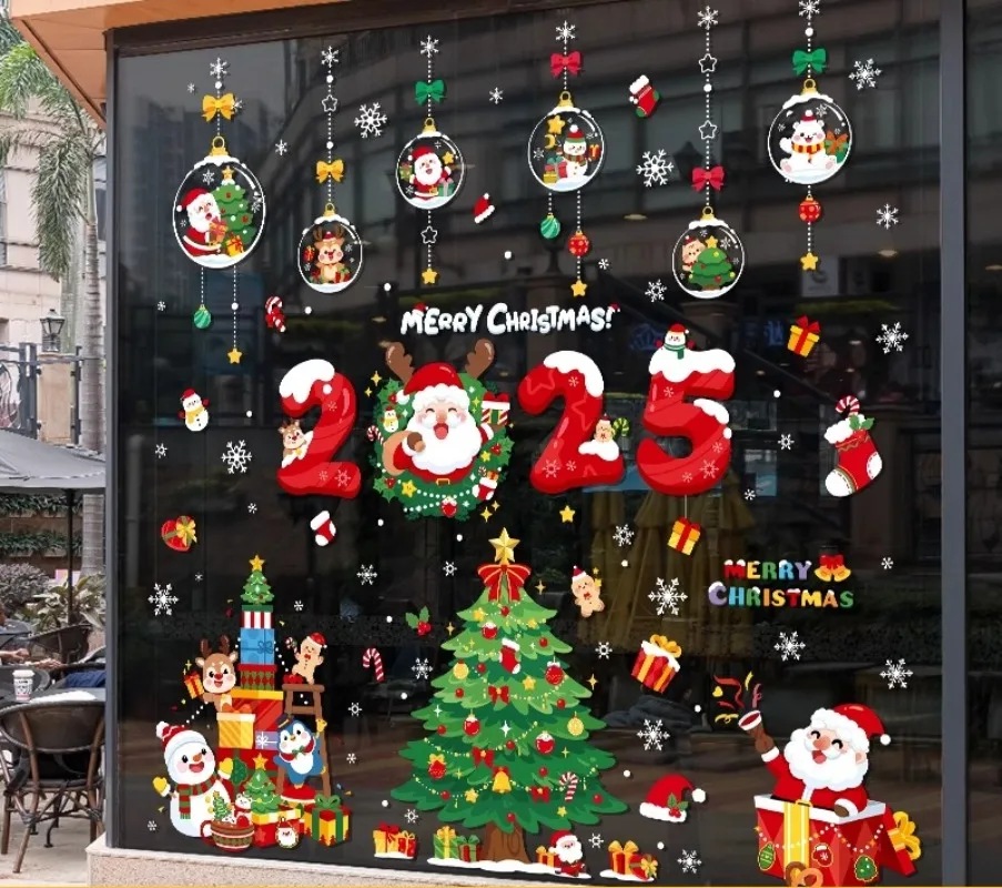 

Christmas Decorations Static Window Stickers Glass Door Stickers Scene Arrangement Santa Tree Atmosphere Christmas home deco2025