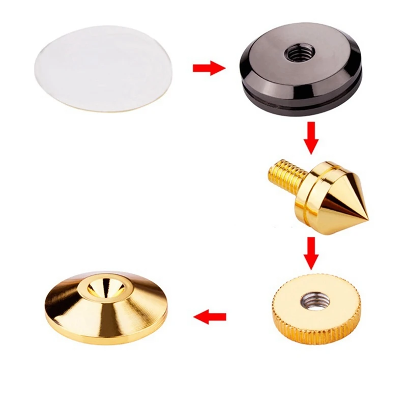 Ensemble de 16 pointes de haut-parleur dorées avec disques de sol, support de pied, pointes d'isolation, accessoires de haut-parleur professionnels, meilleures offres