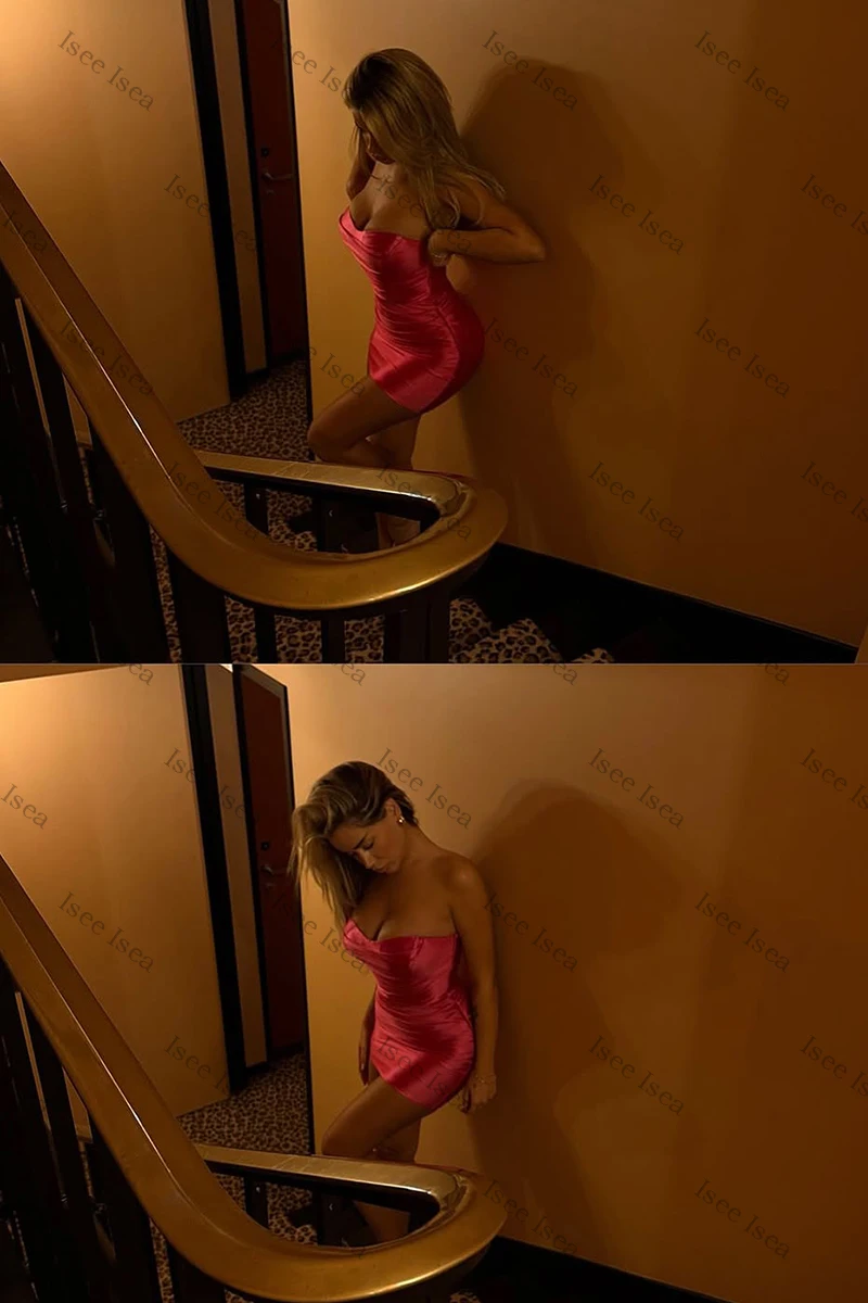 فساتين لحفلات الكوكتيل الحمراء بدون حمالات 2025 فستان حفلات صغير من الساتان فستان كوكتيل موخير صدفي لحفلات أعياد الميلاد فستان هوكو مخصص