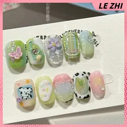 Kawaii 3D Cartoon Artifical Press On Nails Short Square Beautiful Cute Dessert Decoration Detachable Reusable Full Cover Nails