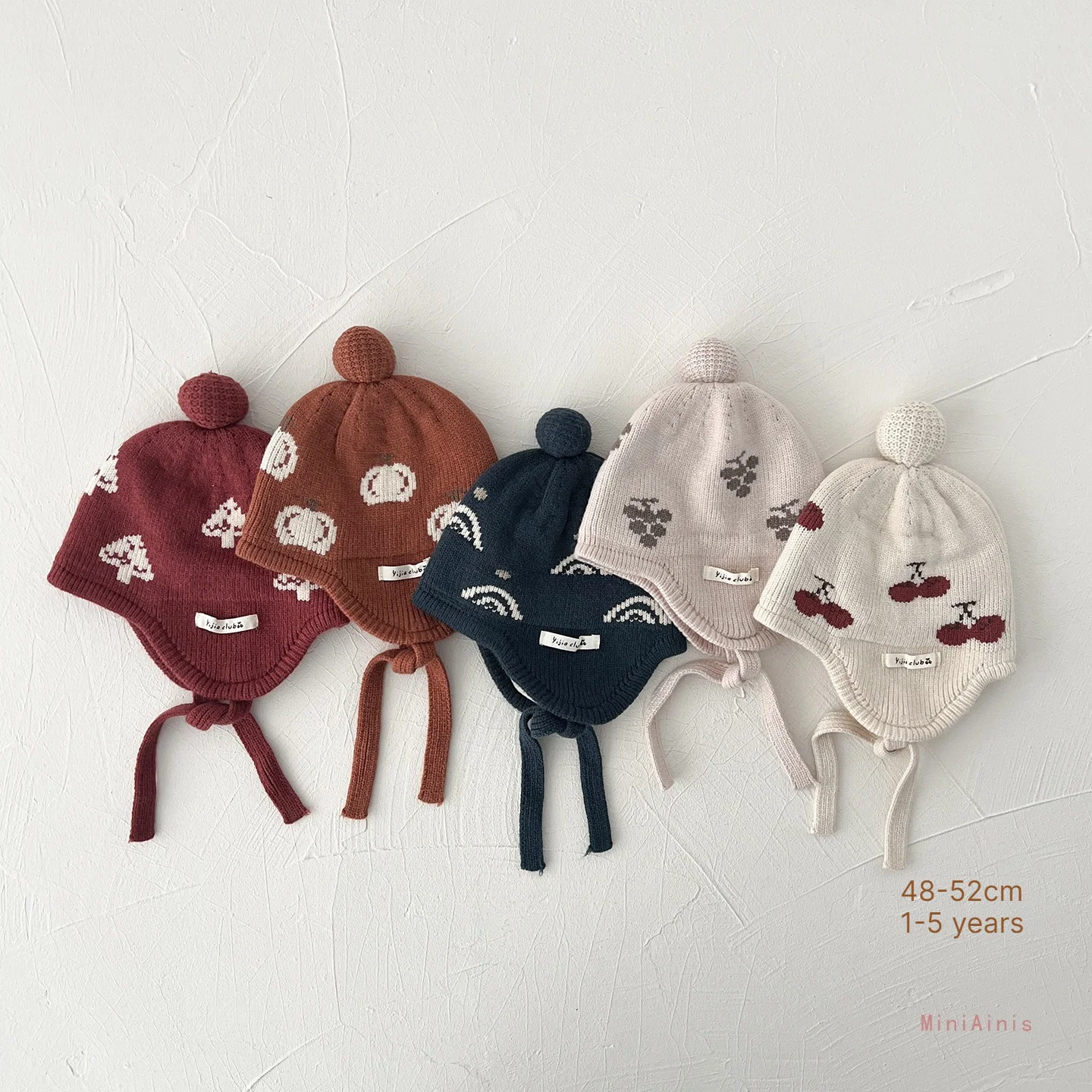 Newborn Baby Knitted Hat 48-52cm 1-5 Years Girls Winter Warm Cap Thick Beanie for Toddler Boy Kids Earflap Windproof Cold Proof