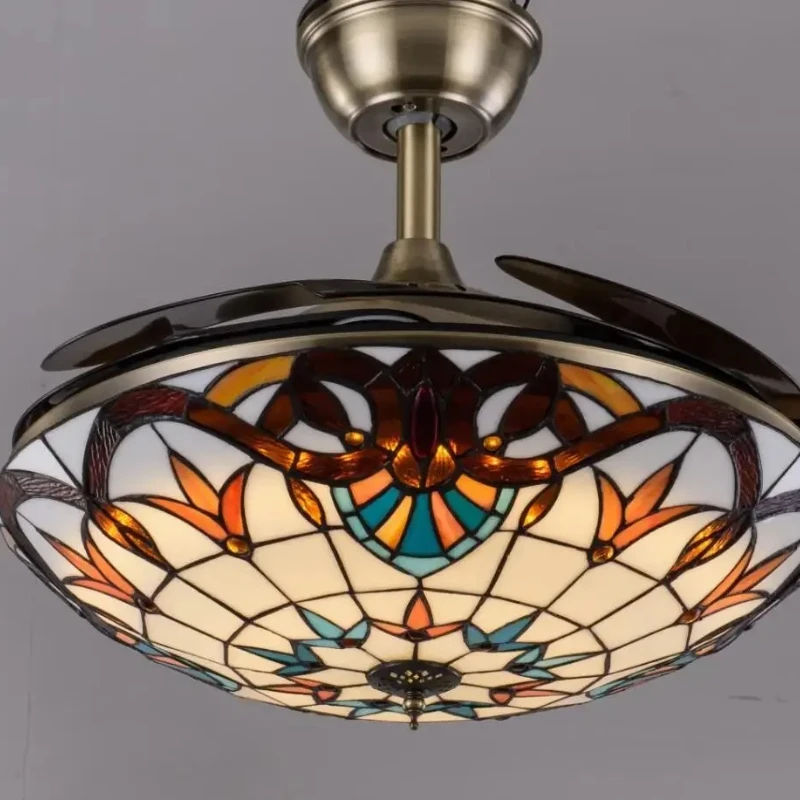 Ventilatore da soffitto moderno invisibile Luci Soggiorno Ristorante Cucina Camera da letto Illuminazione a LED Lampade a sospensione in vetro retrò mediterraneo