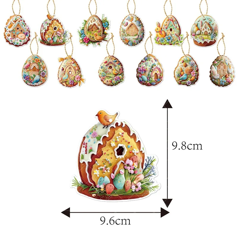 12pcs Easter Cartoon Rabbit Paperboard Hanging Tag Easter Egg Cute Bunny Chick Tree Pendant Happy Easter Party Decor for Home