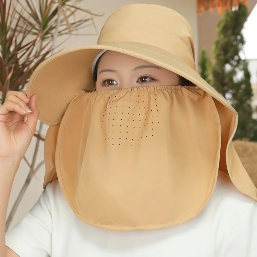 Fisherman Hat Face Cover Shawl Mask Hat Wide Brim Adjustable Sunshade Shawl Cap Soft Thin Picking Tea Hat Jogging