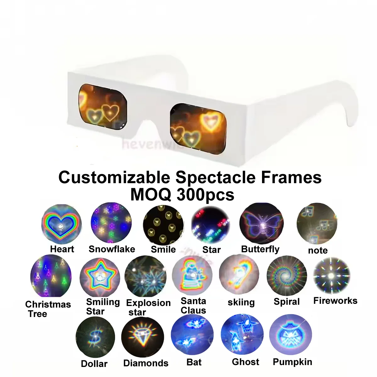 Diffraction 3D Prism Raves Glasses For Display Laser Shows Rainbow Gratings Glasses Phoenix Heart Special Effects