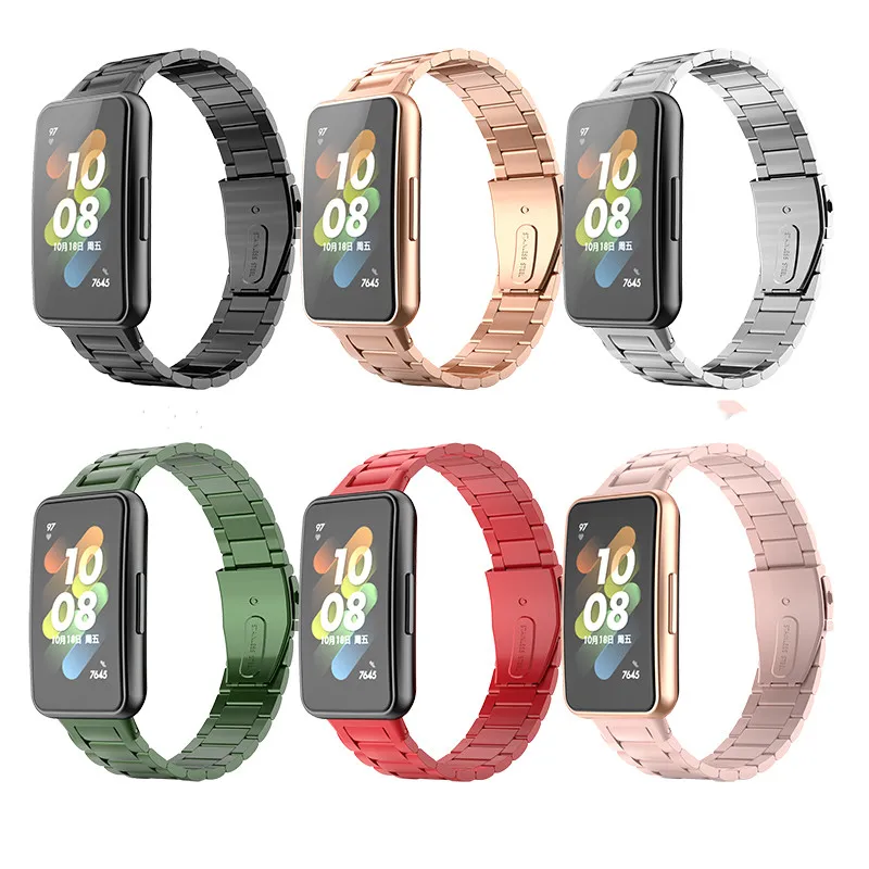 Metal strap For huawei band7 45mm 44mm stainless steel three metal smart watch wristband For huawei band7 band watch accessories