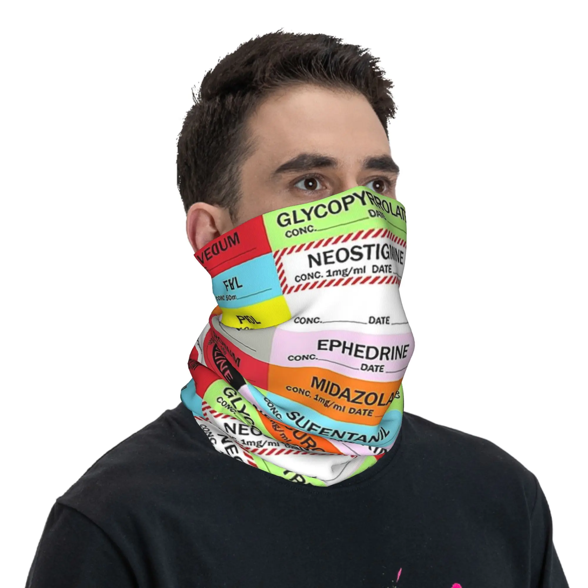Anesthesia Medication Labels Bandana Neck Gaiter Printed Mask Scarf Balaclava Hiking Fishing for Men Women Adult Windproof