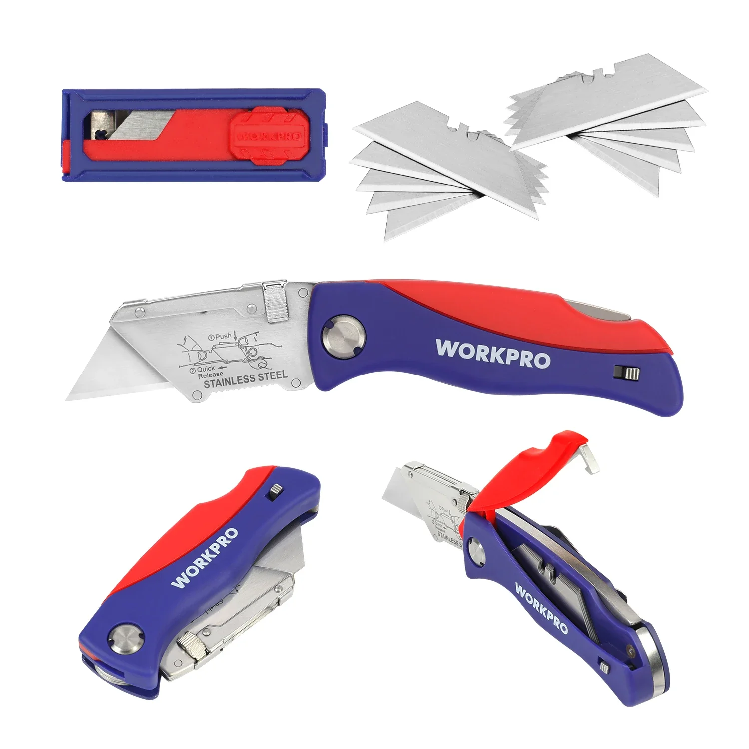 WORKPRO Folding Knife 15 Blades Heavy Duty Stainless Steel Utility Cutter - Electrician Outdoor & General Purpose Hand Tool