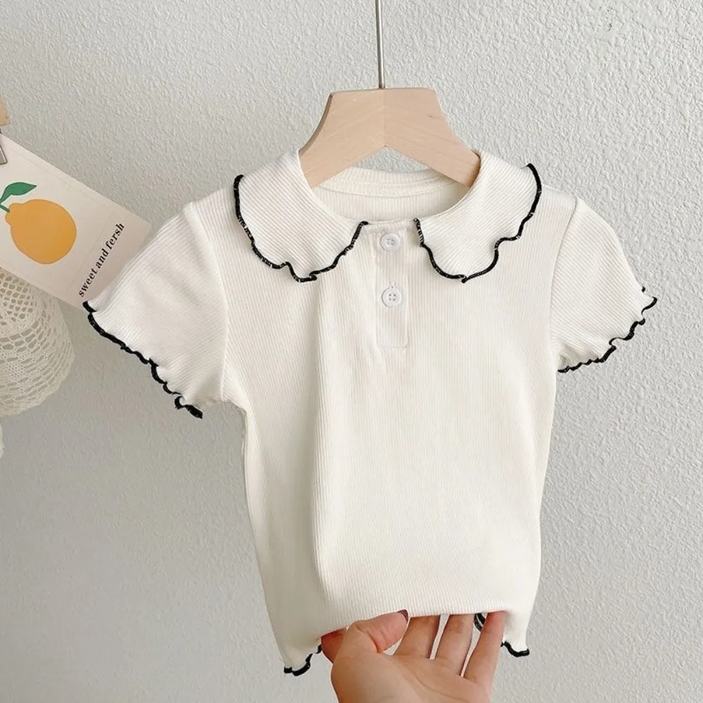

Fashion Sweet Short Sleeve T-Shirt with Collar Thin Childrens T-shirt Soft Half Sleeve Top Summer
