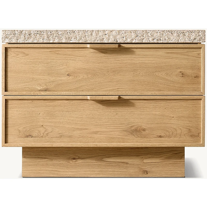 

−xx Hot Selling Nordic Modern Style Indoor Wooden Furniture 2-Drawer Travertine Top Bedroom Closed Nightstand&