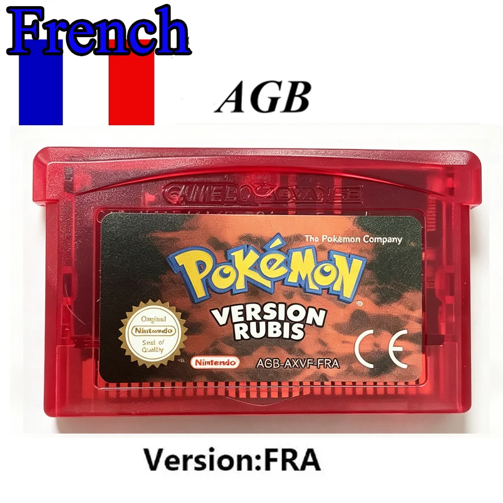 NEW Pokemon GBA Game Cartridge Version E Meraude Rubis Saphir Green and Red Leaf Flame French FRA For Boy Advance GBA SP NDS
