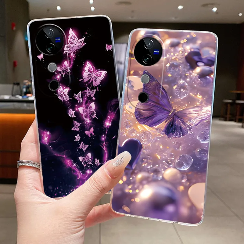 

Case For Vivo V40 / V40 Pro Flower Butterfly Protective Thin Casing For Vivo V40Pro Transparent Soft Silicone TPU Phone Cover