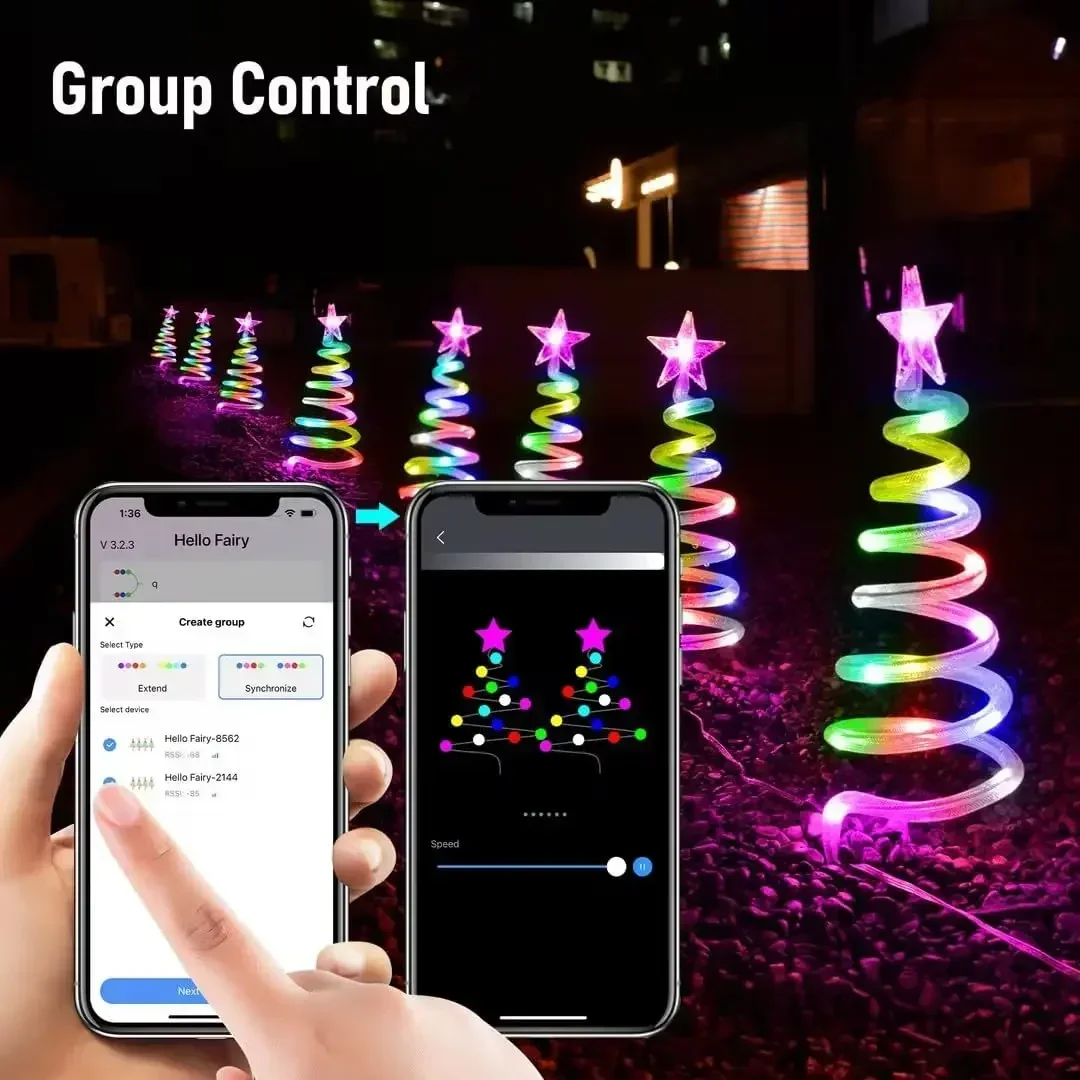 

LED Spiral Christmas Tree Lights with Star Topper, Collapsible Outdoor Spiraling Tree Lights for Xmas Patio Wedding Decorations