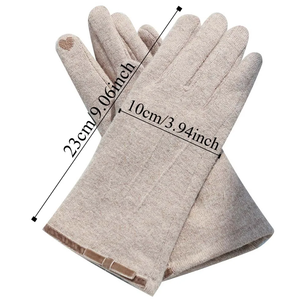 Faux Cashmere Bow Anti-cold Mittens Touch Screen Soft Soft Thickened Gloves Solid Color Sewn Elasticity Finger Mittens Lady