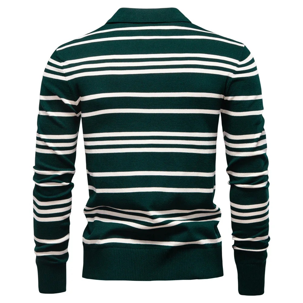 Men's European-Style Lapel Knitted Sweater Autumn/Winter 2025 Polo Collar Striped Design for Fashionable Gentlemen