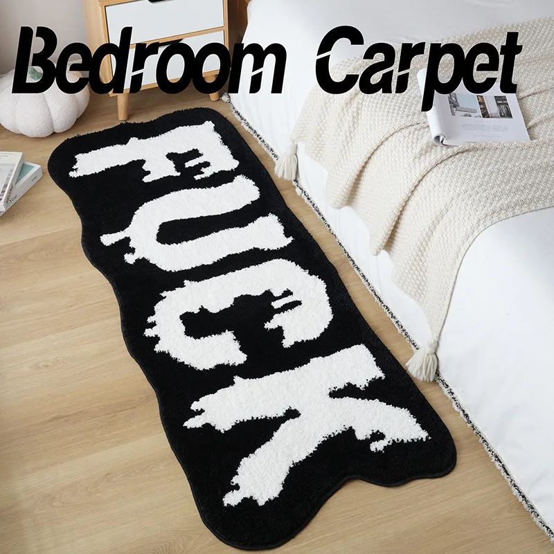 

Black and White Long Carpet Bedside Flocking Tufted Living Room for Bedroom Dorm Suitable for Bedroom Decor Housewarming Gift