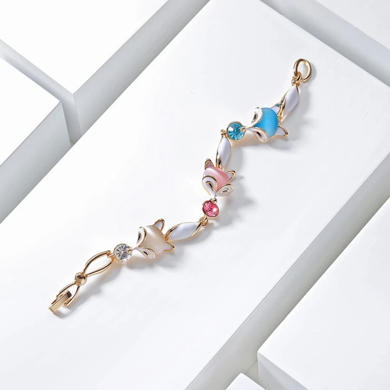 Creative Inlaid Gemstone Fox Pattern Bracelet Fashionable Ladies Alloy Bracelet Colorful High Quality Gift