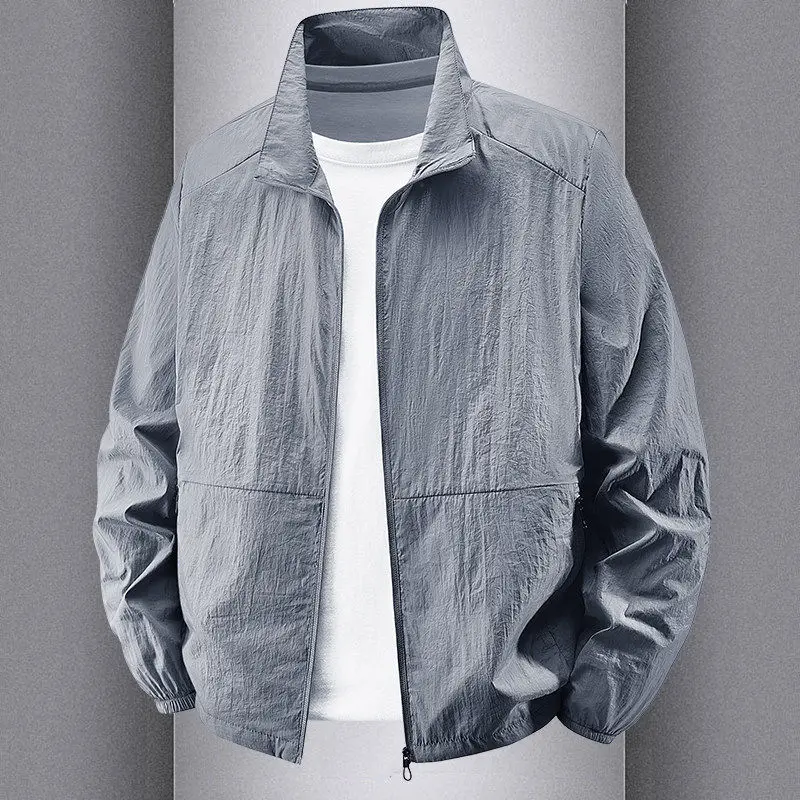 Quick Dry Ice Silk Ultra Thin Stand Collar Men's Summer Jacket Breathable Outdoor Climbing Cycling Sun Protection Clothing