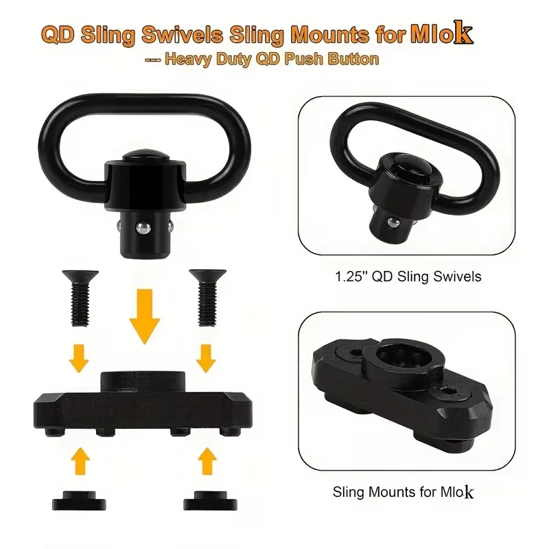 2 Pack Two Point QD Sling Swivels Mount Mlok,8different point position 45°rotation locked design,for hunting,Toy Gun Accessories