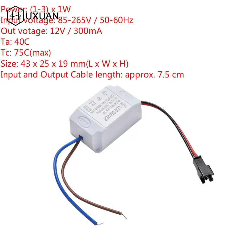 Electronic Transformer LED Power Supply Driver Adapter 3X1W Simple AC 85V-265V To DC 2V-12V 300mA LED Strip Driver