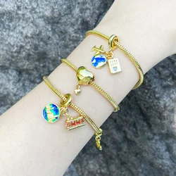Tiny Plane Camera Snake Chains Pendant Bracelets For Women Gold Plated Polish Heart City Bracelets Mini Travel Jewelry brtk83