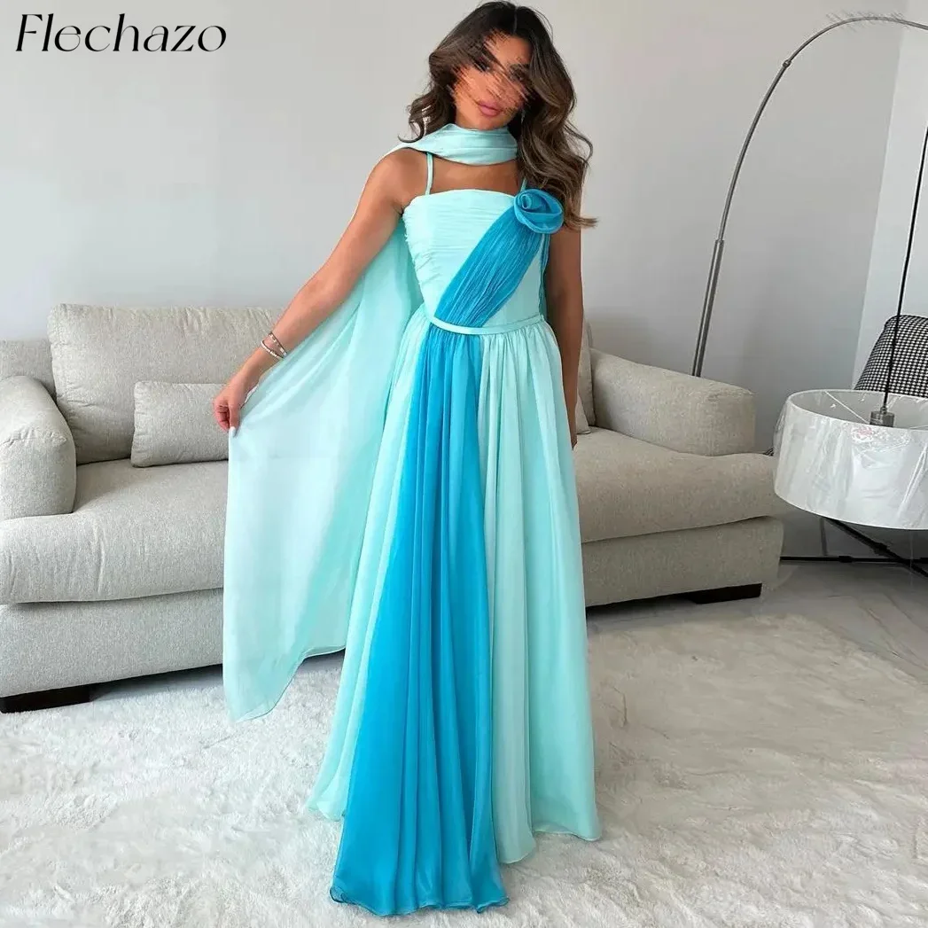 

Вечерние платья Flechazo небесно-голубого цвета с лямками-спагетти, лентами и длиной до пола, для женщин, 2024, vestidos de noche