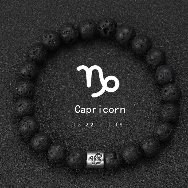 Natuursteen Lava Armbanden Ram Maagd Vissen Armbanden Dames Heren Koppels Vriendschap Sieraden 12 Sterrenbeelden Armbanden